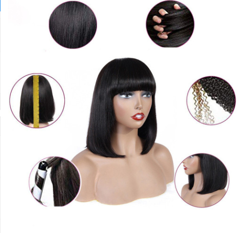 Human Hair Bob Wig Headgear Woven Top Heart Is Natural and Realistic Human Hair Bob Wig Headgear Woven Top Heart Is Natural and Realistic