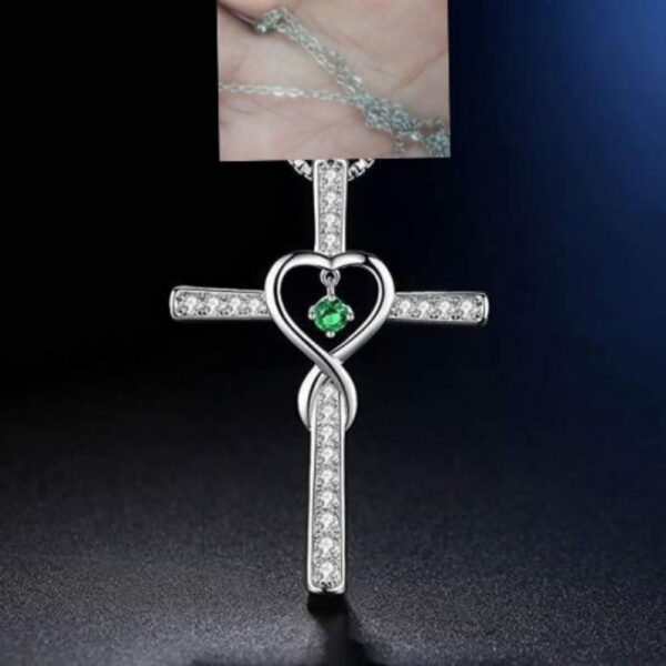 Infinity Love God We Trust Christian Cross Birthstone Crystal Pendant