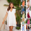Lace Dresses with Pocket Summer Sleeveless Jacquard Cutout V-neck Beach Lace Dresses with Pocket Summer Sleeveless Jacquard Cutout V-neck Beach