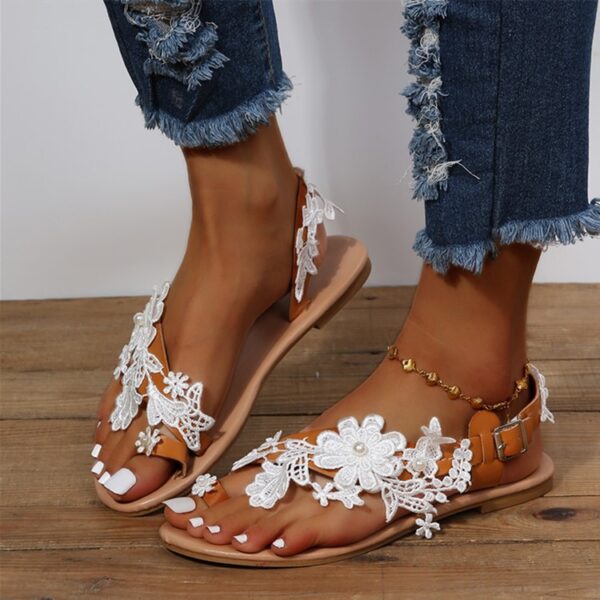 Lace Sandals Bohemia Beach Shoes Flowers Ankle Strap Flat Summer Lace Sandals Bohemia Beach Shoes Flowers Ankle Strap Flat Summer