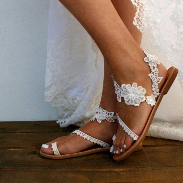 Lace Sandals Bohemia Beach Shoes Flowers Ankle Strap Flat Summer
