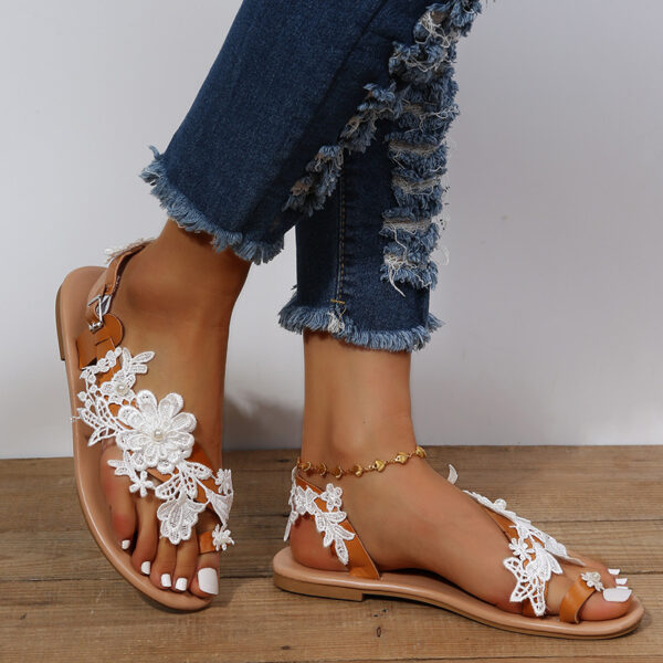 Lace Sandals Bohemia Beach Shoes Flowers Ankle Strap Flat Summer Lace Sandals Bohemia Beach Shoes Flowers Ankle Strap Flat Summer
