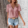 Lace V-neck T-shirt Summer Fashion Short-sleeved Blouse Shirt Women's Lace V-neck T-shirt Summer Fashion Short-sleeved Blouse Shirt Women's
