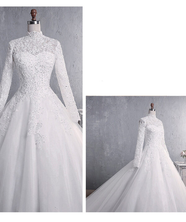 Lace Wedding Dress Bridal Stand-up Collar Long-sleeved Large Tail Size Lace Wedding Dress Bridal Stand-up Collar Long-sleeved Large Tail Size