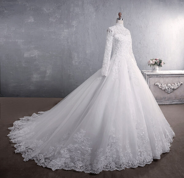 Lace Wedding Dress Bridal Stand-up Collar Long-sleeved Large Tail Size Lace Wedding Dress Bridal Stand-up Collar Long-sleeved Large Tail Size