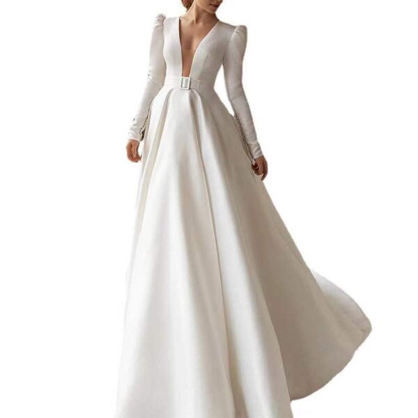 Ladies Style White Dress Satin Surface Was Thin and High French Ladies Style White Dress Satin Surface Was Thin and High French