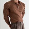 Lapel Button Long Sleeve Polo Shirt Slim Fashion Solid Striped Knitted Lapel Button Long Sleeve Polo Shirt Slim Fashion Solid Striped Knitted