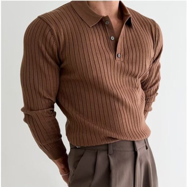 Lapel Button Long Sleeve Polo Shirt Slim Fashion Solid Striped Knitted Lapel Button Long Sleeve Polo Shirt Slim Fashion Solid Striped Knitted