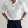 Lapel Button Long Sleeve Polo Shirt Slim Fashion Solid Striped Knitted Lapel Button Long Sleeve Polo Shirt Slim Fashion Solid Striped Knitted