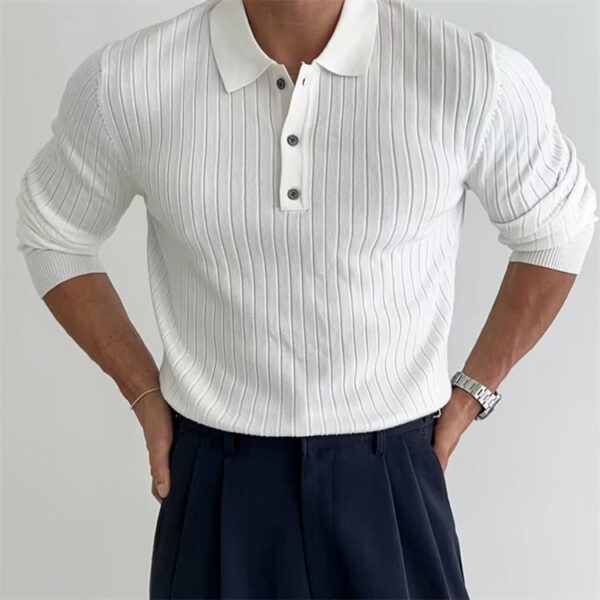 Lapel Button Long Sleeve Polo Shirt Slim Fashion Solid Striped Knitted Lapel Button Long Sleeve Polo Shirt Slim Fashion Solid Striped Knitted