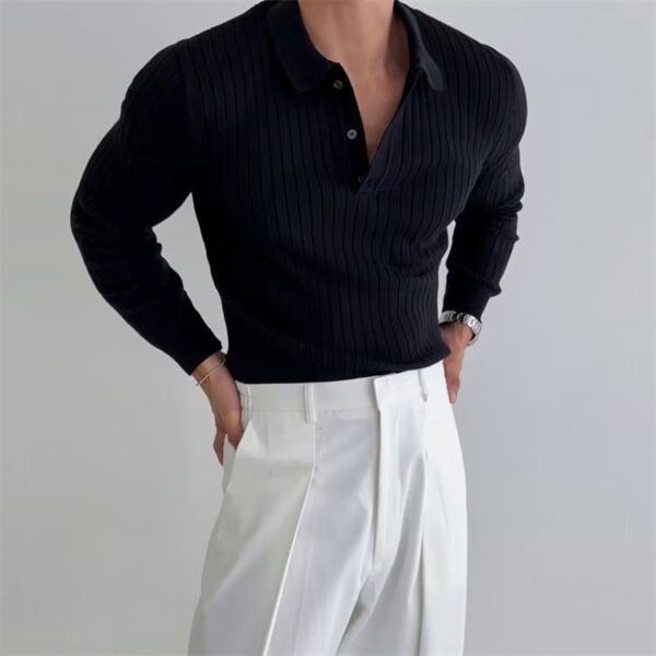 Lapel Button Long Sleeve Polo Shirt Slim Fashion Solid Striped Knitted Lapel Button Long Sleeve Polo Shirt Slim Fashion Solid Striped Knitted