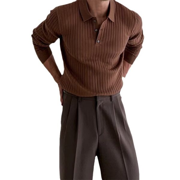 Lapel Button Long Sleeve Polo Shirt Slim Fashion Solid Striped Knitted Lapel Button Long Sleeve Polo Shirt Slim Fashion Solid Striped Knitted
