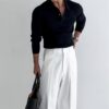 Lapel Button Long Sleeve Polo Shirt Slim Fashion Solid Striped Knitted Lapel Button Long Sleeve Polo Shirt Slim Fashion Solid Striped Knitted