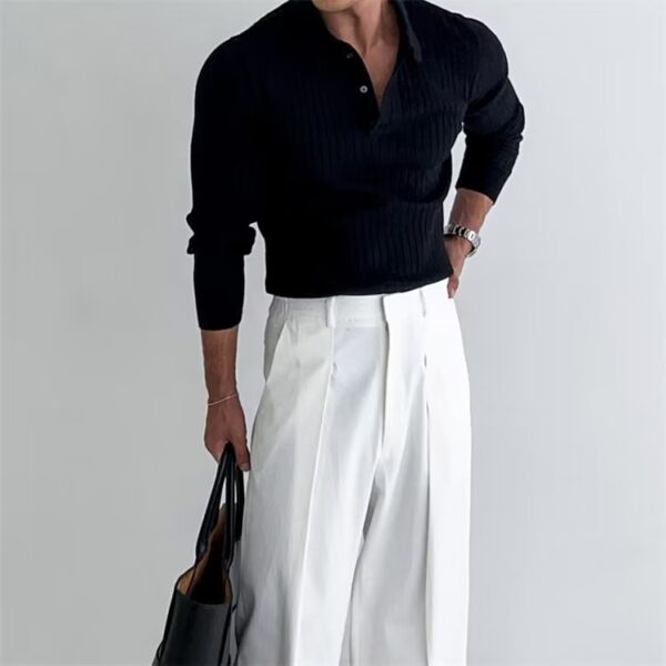 Lapel Button Long Sleeve Polo Shirt Slim Fashion Solid Striped Knitted Lapel Button Long Sleeve Polo Shirt Slim Fashion Solid Striped Knitted