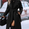 Lapel Double-breasted Trench Coat with Belt Winter Fashion Solid Color
