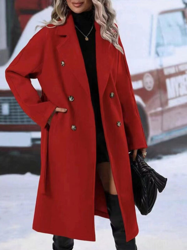Lapel Double-breasted Trench Coat with Belt Winter Fashion Solid Color