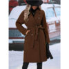 Lapel Double-breasted Trench Coat with Belt Winter Fashion Solid Color