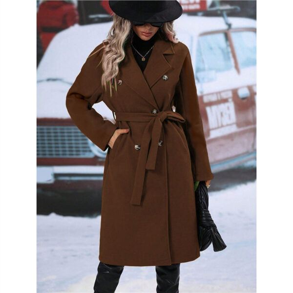 Lapel Double-breasted Trench Coat with Belt Winter Fashion Solid Color