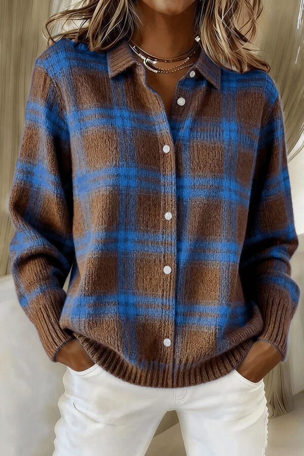 Lapel Solid Knit Cardigan for Women European Style Casual Open Front
