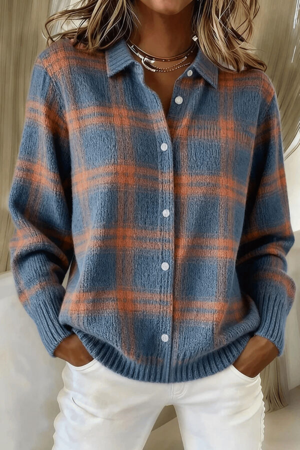 Lapel Solid Knit Cardigan for Women European Style Casual Open Front