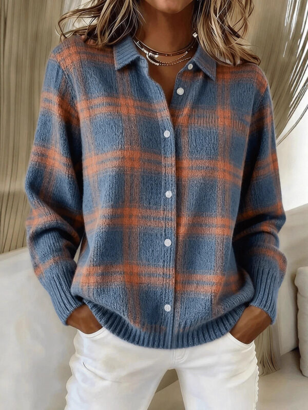 Lapel Solid Knit Cardigan for Women European Style Casual Open Front