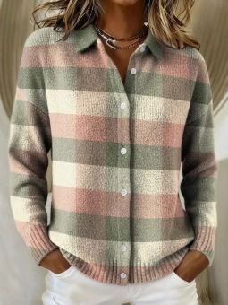 Lapel Solid Knit Cardigan for Women European Style Casual Open Front