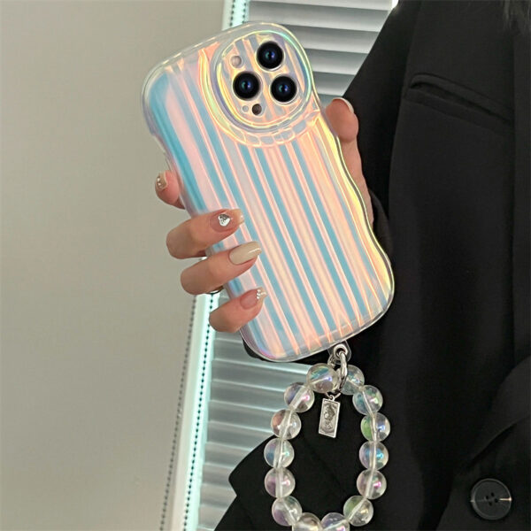 Laser Wave Silicone Phone Case Gradient Stripes Bracelet for 14 13 12 Laser Wave Silicone Phone Case Gradient Stripes Bracelet for 14 13 12