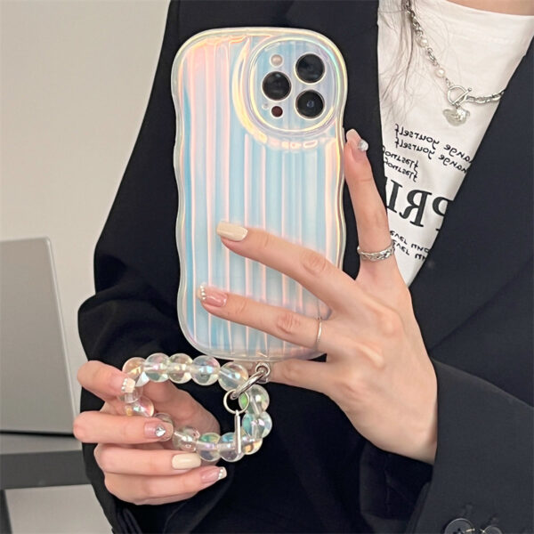 Laser Wave Silicone Phone Case Gradient Stripes Bracelet for 14 13 12 Laser Wave Silicone Phone Case Gradient Stripes Bracelet for 14 13 12