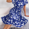 Leaf Print Dress Women Short Sleeve Lace-up Skirt Summer Beach