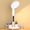LED Clock Table Lamp USB Chargeable Dimmable Desk Plug-in Fan Light
