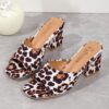 Leopard Square Toe Sandals Summer High-heeled Slippers Chunky Heel