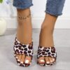 Leopard Square Toe Sandals Summer High-heeled Slippers Chunky Heel