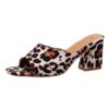 Leopard Square Toe Sandals Summer High-heeled Slippers Chunky Heel