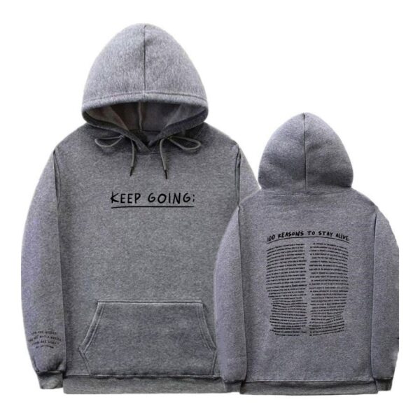 Letter Printing Long-sleeved Drawstring Hooded Sweatshirt with Pockets