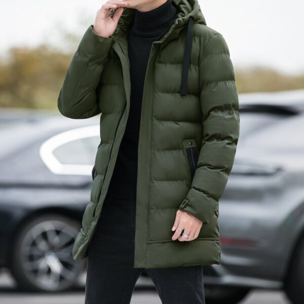 Long Hooded Jacket Men Winter Warm Windproof Coat Fashion Solid Color