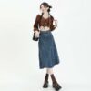 Long Skirt High Waist Denim Skirt Cross Skirt for Women