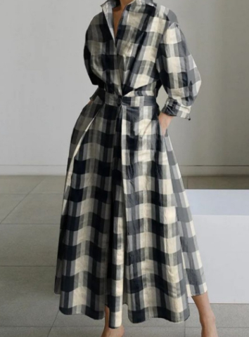Long-sleeve Blouse Elastic Waist Swing Dress Long-sleeve Blouse Elastic Waist Swing Dress