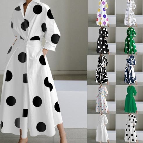 Long-sleeve Blouse Elastic Waist Swing Dress Long-sleeve Blouse Elastic Waist Swing Dress