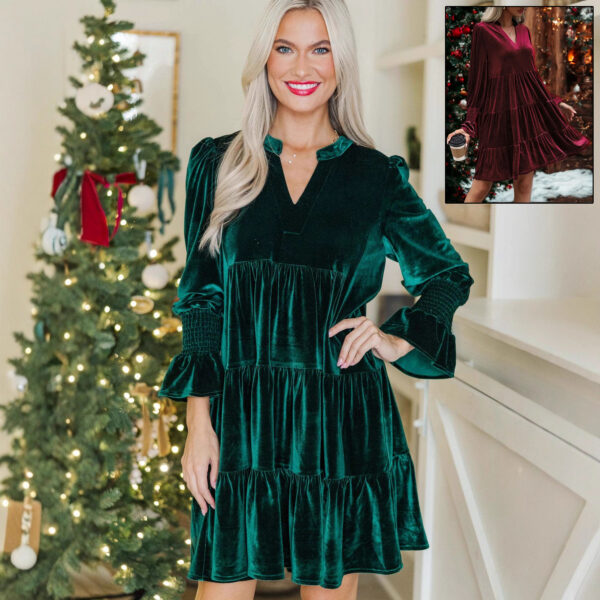 Long Sleeve Christmas Skirt Velvet Cake Dresses with Puffy Sleeves Long Sleeve Christmas Skirt Velvet Cake Dresses with Puffy Sleeves