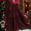 Long Sleeve Christmas Skirt Velvet Cake Dresses with Puffy Sleeves Long Sleeve Christmas Skirt Velvet Cake Dresses with Puffy Sleeves
