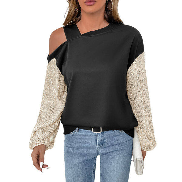 Long Sleeve Sequined Off-the-shoulder Multicolor Hoodie Women Long Sleeve Sequined Off-the-shoulder Multicolor Hoodie Women