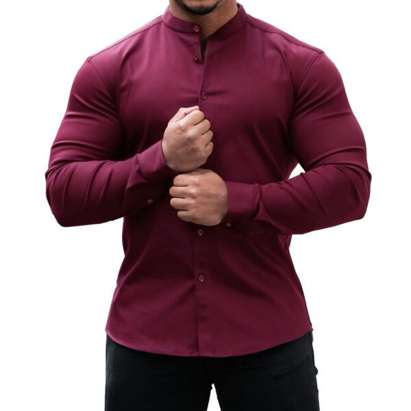 Long Sleeve Shirt Men Casual Button Down Slim Tops Solid Color