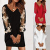 Long-sleeved V-neck Dress Spring and Autumn Lace Splicing Long-sleeved V-neck Dress Spring and Autumn Lace Splicing