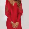 Long-sleeved V-neck Dress Spring and Autumn Lace Splicing Long-sleeved V-neck Dress Spring and Autumn Lace Splicing