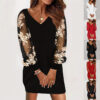 Long-sleeved V-neck Dress Spring and Autumn Lace Splicing Long-sleeved V-neck Dress Spring and Autumn Lace Splicing