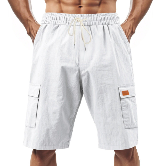 Loose Sports and Leisure Solid Color Linen Drawstring Shorts