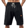 Loose Sports and Leisure Solid Color Linen Drawstring Shorts