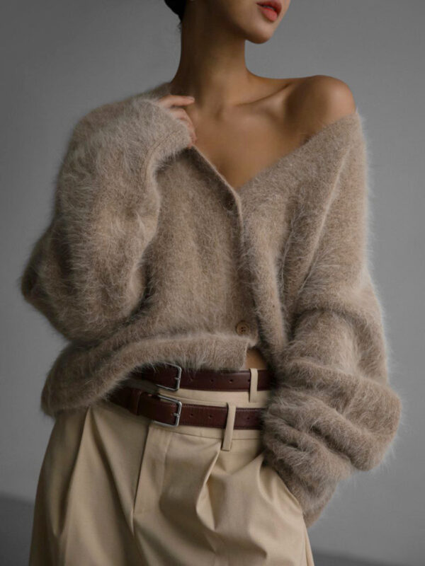 Loose V-neck Button Cardigan Fall Winter Fashion Single Breasted Loose V-neck Button Cardigan Fall Winter Fashion Single Breasted