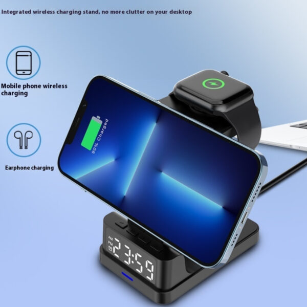 Magnetic Three-in-one 15W Wireless Charger with Clock