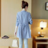 Maternity Dress Stand-up Collar Striped Embroidery Top